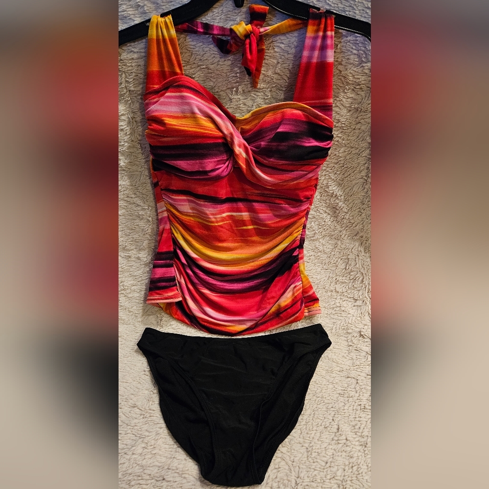 Women's Catalina Halter Bandeau Tummy Control Tankini Swimsuit, Med (8-10)